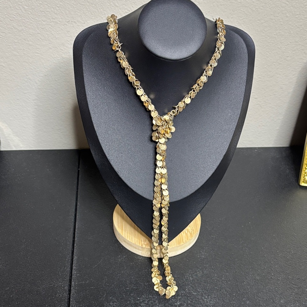 Gold Tone Dainty Coin Long Y‑Necklace Elegant